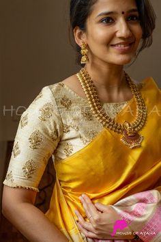 Yellow Blouse Designs, Blouse Designs High Neck, Blouses Designs, New Saree Blouse Designs, Saree Blouse Neck Designs, Latest Model Blouse Designs, Traditional Blouse Designs