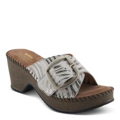 SILVER Sandals Wedge, Spring Step Shoes, Focal Point, Memory Foam, Unique Style, Heel Height, Leather Upper, Wedges, Slip On