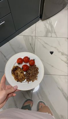 a person holding a plate with food on it