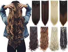 3-5 Days Delivery 7Pcs 16 Clips 23-24 Inch Thick Curly Straight Full Head Clip in on Double Weft Hair Extensions 25 Colors Curly Hair Extensions, Weft Hair Extensions, Curly Waves, Synthetic Hair Extensions, Clip In Extensions, Clip In Hair, Hair Weft