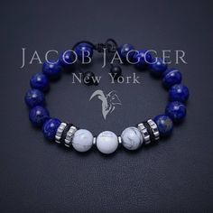 Luxury design deep blue lapis lazuli and white howlite bracelet for men or women. A big beaded size, adjustable length mens lapis bracelet made with NATURAL 10mm gemstone beads and silver or rose gold stainless steel machinery charms. SIZE GUIDE: Check 8th picture for size instructions. GIFT BOX: Bracelets are shipped in 1 gift box. If you prefer boxes for each bracelet, leave a message BEFORE shipping labels are created. Box Bracelets, Lapis Bracelet, Mens Bracelet Fashion, Mens Bracelet Designs, Lapis Lazuli Bracelet, Bracelets Design