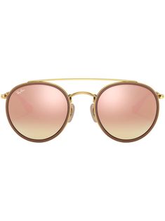 rose pink metal gold-tone hardware gradient lenses double bridge round frame straight arms angled tips All glasses from FARFETCH are sold as non-prescription frames. Pink Round Frame Polarized Sunglasses, Pink Sunglasses With Mirrored Lenses And Round Frame, Pink Round Frame Sunglasses With Mirrored Lenses, Modern Rose Gold Sunglasses With Gradient Lenses, Double Bridge Sunglasses, Round Ray Bans, Gold Sunglasses, Round Frame, Ray Ban Sunglasses