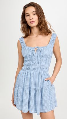 NIA Salt Dress | Shopbop Breezy Fitted Sleeveless Mini Dress, Breezy Mini Dress For Daywear, Breezy Mini Dress For Daytime, Tier Skirt, China Fashion, Tiered Skirt, White Plaid, Square Neckline, Chambray