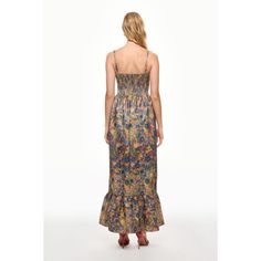 Multicolored Floral (81% Polyester, 14% Metallic, 5% Spandex). Casual Dresses. Scoop Neck. Back Zipper Closure. Shoulder to Hemline Length: 59.5". Length: 26". Imported. Fitted Long Sundress For Day Out, Fitted Summer Maxi Dress For Daywear, Fitted Long Sundress For Vacation, Fitted Maxi Dress With Smocked Back, Fitted Maxi Sundress With Smocked Back, Fitted Summer Maxi Dress With Smocked Back, Fitted Multicolor Maxi Dress For Daywear, Fitted Maxi Dress With Smocked Back For Summer, Fitted Maxi Dress With Smocked Back For Day Out