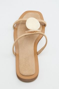 FLAT LEATHER SANDALS WITH STONE BEADS - Sand Brown | ZARA International Club Night Outfit, Pink Cargo Pants, Sandals Vintage, Flat Leather Sandals, Military Combat Boots, Combat Boots Men, Beige Flats, Green Bras, Pink Trousers