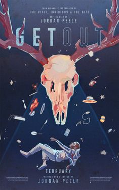 the poster for get out with an image of a deer's head and antlers