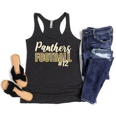 "Football Mom Tank Top, Custom Football Mom Shirt, Leopard Football Tee, Football Tank Top, Personalized High School Football Team Spirit Tee This leopard custom football tank top is soft, lightweight, and form-fitting with a flattering cut and raw edge seams for an edgy touch. Make it extra special by personalizing it with your favorite team name and player number. Perfect for those hot game days! HOW TO ORDER: Please leave your team or mascot name, jersey number, and font outline color in the Football Tanks Women, Football Mom Tank Tops, Sporty Tank Top With Letter Print, Collegiate Sleeveless Tops With Letter Print, Sleeveless Team Spirit Tops For College, Sleeveless Team-colored Tops For College, Sleeveless College Tops With Team Name, Sleeveless College Tops With Team Spirit, Sleeveless Tops For College With Team Spirit