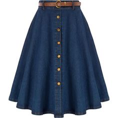 74% Rayon, 24.4% Nylon, 1.6% Spandex Imported Zipper Closure Machine Wash Color: Dark Blue Denim Skirt Retro Design: Vintage Skirt Features Seven Decorated Buttons In The Front, A Detachable Belt, Midi Length, And Pockets, You Can Put Small Things Like Mobile Phones, And Keys Into It, High-Waisted, A-Line Design, Classic Solid Color Spring & Summer Need Cute Midi Skirts! No Matter What Body Type You Are, This Must-Have Skirt Is A Good Choice For Your Summer. This Women's Skirt Flows Naturally Wh Fitted A-line Bottoms With Buttons, Fitted Flared Denim Skirt For Fall, Fitted Denim Midi Skirt For Fall, A-line Fitted Bottoms With Buttons, Spring Fitted Denim Skirt, Fitted Solid Denim Skirt For Spring, Knee-length Fitted Denim Skirt, Fitted Knee-length Denim Skirt For Work, Lined Fitted Flared Denim Skirt