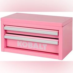 a pink kobalt toy chest with two drawers and the word kobalt on it