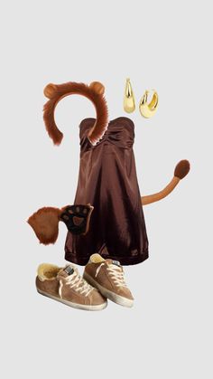 an animal costume is shown with shoes and accessories