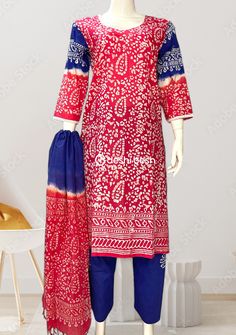 Featuring everyday use soft design 3 pieces batik printed cotton salwar kameez suit. Batik print on Soft Cotton Fabric. Batik printed cotton trouser salwar. Batik printed soft cotton dupatta. Color: There might be slight color variation due to lightings and flashes while photo shooting. The color may also vary because of different screen resolutions. Wash Care: Wash With Cold Water. Printed Cotton Long Sleeve Salwar Kameez, Printed Long Sleeve Cotton Salwar Kameez, Cotton Unstitched Suit With Printed Motifs And Long Sleeves, Multicolor Printed Cotton Salwar Kameez, Red Printed Traditional Unstitched Suit, Red Traditional Printed Unstitched Suit, Traditional Red Printed Unstitched Suit, Blue Bohemian Cotton Lawn Suit, Red Printed Unstitched Suit For Eid