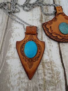 Custom Leather Necklace, Arizona Turquoise Inlay Leather Pendant/western Turquoise Pendant Necklace/leather Necklace - Etsy Artisan Turquoise Concho Necklace Gift, Rustic Hand Tooled Leather Jewelry, Turquoise Leather Concho Jewelry, Southwestern Turquoise Leather Jewelry, Southwestern Hand Tooled Leather Jewelry, Blue Turquoise Concho Necklace As A Gift, Southwestern Style Hand Tooled Necklace As Gift, Southwestern Hand-tooled Leather Jewelry, Western Hand-tooled Leather Jewelry