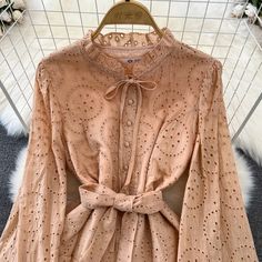 DETAILS: Please refer size chart before choosing Product details:123586 A-line silhouette Tea length Long balloon sleeves Pair with our inner long sleeves SIZE CHART: Size M-L-US(14)-﻿Bust: 40.5" Shoulder: 15" Sleeve: 22.5" Length: 49" Beige A-line Long Sleeve Dress For Spring, Beige Long Sleeve Dress For Brunch, Feminine Long Sleeve Fall Dresses, Feminine Long Sleeve Beige Dress, Spring Long Sleeve Beige Blouse, Spring Long Sleeve Lace Dress, Chic Long Sleeve Ruffled Evening Dress, Chic Long Sleeve Bodycon Dress For Spring, Beige Long Sleeve Dress With Ruffles