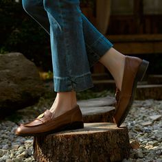 These loafers are designed in a timeless, minimal silhouette, so you'll be sure to wear them often. Made from soft leather, soft bottom that ensure all-day comfort. Wear yours with tailoring and denim alike. Color: Brown/BlackMaterial: Cow LeatherLining: PigskinInsole: Sheepskin（Unmovable）Sole: RubberHeels: 2 cm/0.79"Fit: Medium to Wide, Runs Normal.Origin: Made in China Production Time: About 5-7 days (Any exceptional case will email you, Please pay attention to your email left) Shipping Time: Penny Loafers For Women, Loafers And Jeans, Heel Loafers, Block Heel Loafers, Brown Loafers, Leather Block Heels, Comfort Wear, Leather Texture, Pig Skin