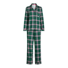 Fall back in love with the classic style of Joyspuns Notch Collar Pajamas. This snuggly two-piece set will have you looking forward to getting ready for bed. Sumptuously soft and totally relaxed, these pajamas offer just the right vibe youre looking for at the end of the day. Meet Joyspun. A joyful new spin on Secret Treasures. Only at Walmart. Size: M.  Color: Green.  Gender: female.  Age Group: adult. Work Appropriate Pajamas, Christmas Slideshow, Fall Back In Love, Falling Back In Love, Plaid Outfits, Fall Back, Woman Weaving, Womens Jersey, Matching Pants