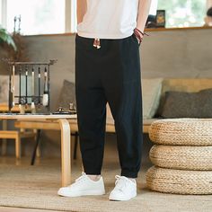 Men's Linen Pants Trousers Summer Pants Beach Pants Drawstring Elastic Waist Plain Comfort Outdoor Daily Holiday Linen / Cotton Blend Fashion Casual Black Wine Inelastic Casual Ankle-length Harem Pants, Casual Loose Fit Ankle-length Harem Pants, Non-stretch Harem Pants With Elastic Waistband For Leisure, Casual Harem Pants With Relaxed Fit, Ankle-length, Casual Solid Ankle-length Harem Pants, Casual Ankle-length Harem Pants For Loungewear, Casual Ankle-length Bottoms For Loungewear, Casual Stretch Ankle-length Pants, Leisure Ankle Pants With Elastic Waistband