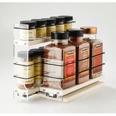 the spice rack is filled with spices and seasonings