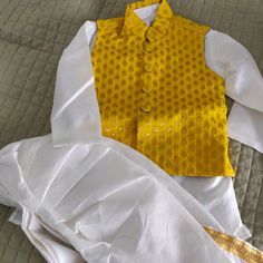 White And Yellow Combination Boys Kurta Set Size -1 To 2yrs Playful White Sets For Festive Occasions, Playful Fitted Yellow Sets, Fitted Yellow Playful Sets, Playful Yellow Fitted Sets, Yellow Casual Sets For Festive Season, Casual Yellow Sets For Festive Occasion, Yellow Casual Festive Sets, Festive Yellow Casual Sets, Casual Yellow Festive Sets