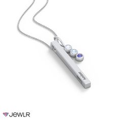 Fun and unique, this trendy rectangular bar pendant and birthstone charm is the perfect gift for Mother's Day, a birthday, or a special occasion. Personalize the bar pendant with up to 4 engravings, one for each side, and select 1 to 4 birthstones for the custom charm. The pendant features a matching chain in your choice of lengths for just the right look. Design yours in sterling silver and 10k or 14k white, yellow, or rose gold. Custom Name Silver Rectangular Bar Necklace, Custom Name Silver Bar Necklace, Custom Name Rectangular Silver Bar Necklace, Silver Rectangular Bar Necklace With Custom Name, Silver Rectangular Bar Necklace With Name, Silver Rectangular Pendant Bar Necklace For Personalized Gift, Silver Rectangular Bar Necklace For Personalized Gift, Personalized Silver Bar Necklace With Rectangular Pendant, Silver Rectangular Jewelry For Birthday