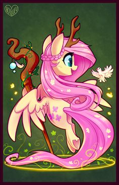 a pink pony with horns and flowers on her head