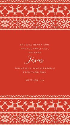 a red and white christmas card with the words, he will bear a son and you shall