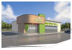 an artist's rendering of the exterior of a grocery store