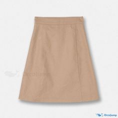 Orcajump - Cotton high-waisted solid color A-line skirt with lining and two-pocket detail - ideal for academic settings. Khaki Bottoms With Pockets, Short Length, High-waist Beige Cotton Skirt, Beige Cotton Mini Skirt With Pockets, Khaki Relaxed Knee-length Skirt, Khaki Knee-length Skirt With Pockets, Pocket Detail, A Line Skirt, A Line Skirts, A Line