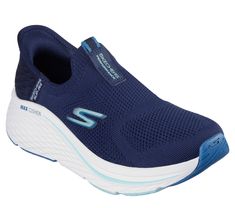 Experience the next movement in maximum cushioning with Skechers Hands Free Slip-ins Max Cushioning Elite 2.0 - Eternal. Designed with our exclusive Heel Pillow , this laceless style features a Stretch Fit engineered knit upper, a copper-infused Air-Cooled Memory Foam insole, ULTRA GO cushioning, and a hands-free Skechers Slip-ins molded heel panel. | Skechers Women's Slip-ins: Max Cushioning Elite 2.0 Sneaker | Medium Width | Skechers Hands Free Slip-ins for an easy fit | Exclusive Heel Pillow Sporty Sneakers With Cushioning For Sports, Air Max Cushioned Slip-on Walking Shoes For Sports, Synthetic Slip-on Running Shoes With Air Max Cushioning, Synthetic Slip-on Sneakers With Arch Support For Running, Navy Slip-on Sneakers With Cushioned Footbed, Blue Slip-on Running Sneakers With Cushioned Footbed, 2 Inch Heels, Comfort Design, Skechers Women