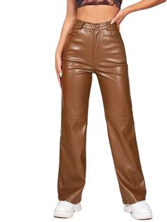 44893755375868|44893755408636|44893755441404 Straight Leather Pants, Leather Trousers Women, Woman Streetwear, Trousers Baggy, Female Streetwear, Faux Leather Trousers, Streetwear Winter, Pants Woman, Streetwear Pants