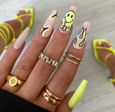 June Nail Designs, Trendy Manicure, Manicure Designs, Watermelon Nails, Bright Nails, Manicures Designs, Neon Nails, Yellow Nails