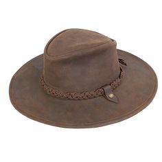 100% Genuine Leather Braided Leather Band Brim Size: 3" One Size Fits Most Unisex Style Introducing the Peter Grimm Hognose - Leather Outback Hat, a perfect blend of rugged style and practicality. This hat offers ample sun protection with its sturdy 3" brim, making it an ideal choice for those sunny days spent exploring the great outdoors or enjoying a day in town. Crafted from 100% genuine leather, the Hognose Hat exudes quality and durability, ensuring it will be a long-lasting addition to your wardrobe. The standout feature of this hat is the beautifully braided leather band that wraps around the crown, adding a touch of sophistication and a unique flair. This detail not only enhances the hat's classic appeal but also provides a stylish contrast that makes the hat truly pop. Whether you Casual Leather Fedora For Rodeo, Leather Wide Brim Fedora For Outdoor, Casual Leather Hat Bands For Rodeo, Casual Leather Fedora With Short Brim, Rustic Leather Fedora For Rodeo, Leather Fedora Hats For Rodeo, Rugged Leather Wide Brim Fedora, Rugged Leather Wide-brim Fedora, Leather Fedora With Curved Brim For Outdoor