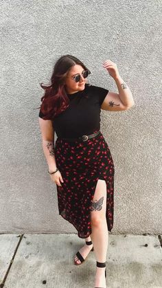 Midsize Alternative Fashion, Edgy Outfits Grunge, Edgy Plus Size Outfits, Outfit Ideas Midsize, Midsize Outfits, Midi Skirt Outfit, Fashion Edgy, Look Plus Size, Look Rock