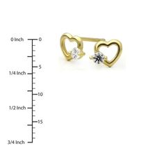 14K Yellow Gold Single Cubic Zirconia Accented Heart Screwback Stud Earrings Gold Double Heart Cubic Zirconia Earrings, Gold Heart Earrings With Cubic Zirconia, Gold Cubic Zirconia Pierced Heart Earrings, Gold Heart Earrings With Prong Setting For Wedding, Gold 14k Heart Earrings With Prong Setting, Gold Heart Earrings With Prong Setting In 14k Gold, Gold Heart Earrings With Diamond Accents For Gift, Yellow Gold Cubic Zirconia Heart Earrings For Pierced Ears, Gold Heart-shaped Diamond Earrings Gift