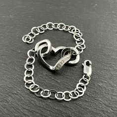 Vintage Diamond Sterling Silver Heart Bracelet, Stamped HDIA 925, Adjustable Length, Bracelet Max Length 18.2cm, Link Width 4.8mm, Heart Max Width 20mm, Secure Lobster Claw Clasp, Weight 6.95 Grams, Lovely Condition Silver Heart Charm Bracelet For Promise, Silver Double Heart Bracelets For Valentine's Day, Valentine's Day White Gold Chain Bracelet, Silver Sterling Silver Name Bracelet For Promise, Sterling Silver Jubilee Bracelet For Promise, Silver Double Heart Charm Bracelets, Sterling Silver Double Heart Bracelets, Silver Bracelets With Double Heart Charm, Silver Heart-shaped Name Bracelet In Sterling Silver