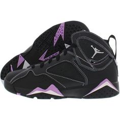 Grade School Jordan 7 Retro Black/Barely Grape Size: 5.5.  Gender: unisex.  Age Group: kids. Jordans For Kids Size 4 In Kids, All Black Jordans, Sky Shoes, Jordan True Flight, Jordan Retro 6, Jordan 7, Jordan 13 Retro, Lucky Green, Toddler Sneakers