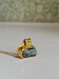 Australian Boulder Opal full of fire and color, wrapped in an ancient granulation stylized 22k Gold bezel with wide bail. 5/8" x 1/2". 14k chain. A unique addition to my "Ancient Illusion" Opal and 22k Gold pendant collection. 22k Gold Necklace, Weird Jewelry, Soldering Jewelry, Organic Jewelry, Australian Boulder Opal, Cabochon Pendant, Brass Jewelry, Boulder Opal, Opal Jewelry