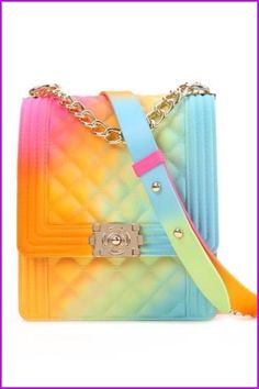 Rainbow Vertical Rhombic Bag Diagonal Bag Chain Jelly Bag F644 - Furdela Rainbow Jelly, Jelly Purse, Candy Jelly, Jelly Bag, Rainbow Quilt, Purse For Women, Mobile Phone Bag, Candy Bags, Mini Purse