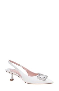 Geometric clusters of crystals dazzle on a leather slingback pump framed by a sharp pointy toe and an elegant kitten heel that offers just a hint of lift. 1 3/4" heel Leather upper, lining and sole Imported Slingback Pump, Kitten Heel, Kate Spade New York, Women's Pumps, Kitten Heels, Kate Spade, Leather Upper, Nordstrom, Pumps