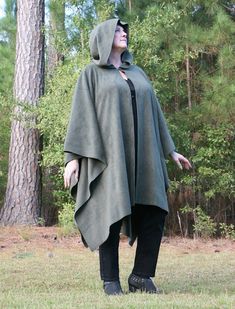 Olivene  Hooded AntiPill Fleece Poncho or Cape by DonnasDesignsSC Hooded Fall Cape For Larp, Hooded Cape For Larp In Fall, Solid Hooded Cape For Fall, Hooded Green Cape For Fall, Green Hooded Cape For Fall, Green Winter Cape Outerwear, Green Lagenlook Outerwear For Fall, Fall Lagenlook Green Outerwear, Cozy Hooded Cape For Fall