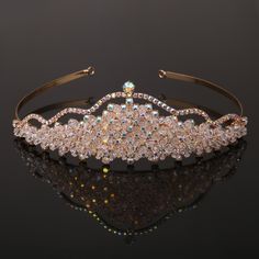 (69596-201) Wedding Jewelry Gold Plating Aurora Borealis Stone Princess Tiara Wedding Jewelry Gold, Sweet 15 Party Ideas, Embroidered Clutch Purse, Cowry Shell, Gold Tiara, Beautiful Tiaras, Solving Equations, Headpiece Jewelry, Embroidered Clutch