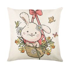 44232330313891 Easter Cartoons, Spring Rabbit, Easter Pillows, Floral Cushion Covers, Floral Cushions, Bunny Print, Linen Pillow Covers, Sofa Cushion Covers, Printed Cushions