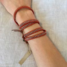 This Handcrafted Chan Luu Wrap Bracelet Includes Base Metal Chain And Is Set Onto A Strand Of Natural Brown Leather With Complimenting Red Thread. This Style Is Versatile Enough To Wear With A Casual Outfit Or To Crown A Special Event Look. Base Metal Chan Luu Engraved Button With 3 Adjustable Closures That Measure Approximately 32" / 33" / 34" In Length Chan Luu Bracelet, Red Thread, Chan Luu, Natural Brown, Base Metal, Metal Chain, Casual Outfit, Womens Jewelry Bracelets, Special Event