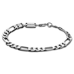 Embrace modern luxury with this exceptional rhodium-plated sterling silver Figaro chain bracelet for men. Featuring a distinctive pattern of small and large interlocking links, this stunning piece offers an undeniably timeless appeal. The high-quality sterling silver fused with radiant rhodium plating guarantees unmatched durability and lustre. Silver Figaro Chain, Anchor Bracelet, Wide Bracelet, Figaro Chains, Figaro Chain, Engraved Bracelet, Leather Cuffs Bracelet, Bracelet For Men, Bracelet Collection