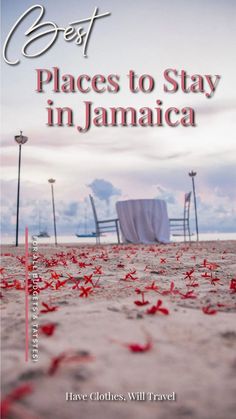 the cover of best places to stay in jamaica, with red petals on the ground