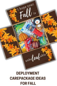 an advertisement for fall with the words,'i hope your fall is unbeleable employment care package ideas for fall '