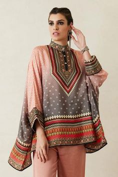 Shop for Rajdeep Ranawat Peach Silk Asymmetric Short Tunic for Women Online at Aza Fashions Fusion Tops, Trendy Kurtis, Blouse Pattern Free, Smart Clothing, Maxi Frocks, Rajdeep Ranawat, Winter Prints, Indian Fashion Trends, Short Tunic