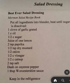 the recipe for salad dressing is shown in this screenshot