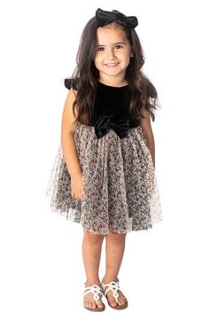 A flowery tulle skirt provides a perfect contrast to the soft velvet bodice of this sweet bow-embellished dress. 100% polyester Hand wash, line dry Imported Bow Dress, Velvet Bow, Style Mistakes, Embellished Dress, Dress 100, Tulle Dress, Dress With Bow, Soft Velvet