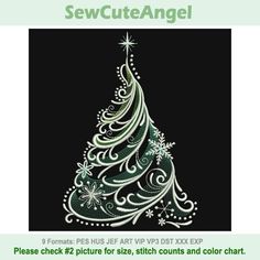 a christmas tree with snowflakes on it and the words sewcut angel