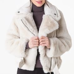 Guess Women's Fuzzy Jacket Brand New With Tags! Size: Medium Inside Size Tag Is Slashed To Prevent Store Returns. Please Check Floor Pictures! Item For Sale Is A Pink! Check Floor, Boss Outfit, Womens Biker Jacket, The Kooples, Pink Jacket, Jacket Brands, Jackets Online, Faux Fur Jacket, Coat Fashion